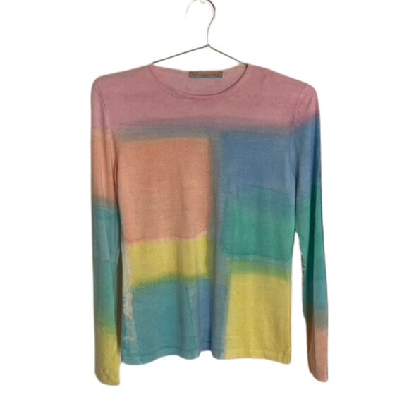 Melarosa Italy Cashmere & Silk Pastel Modernist Knit Top, Small - Picture 1 of 5